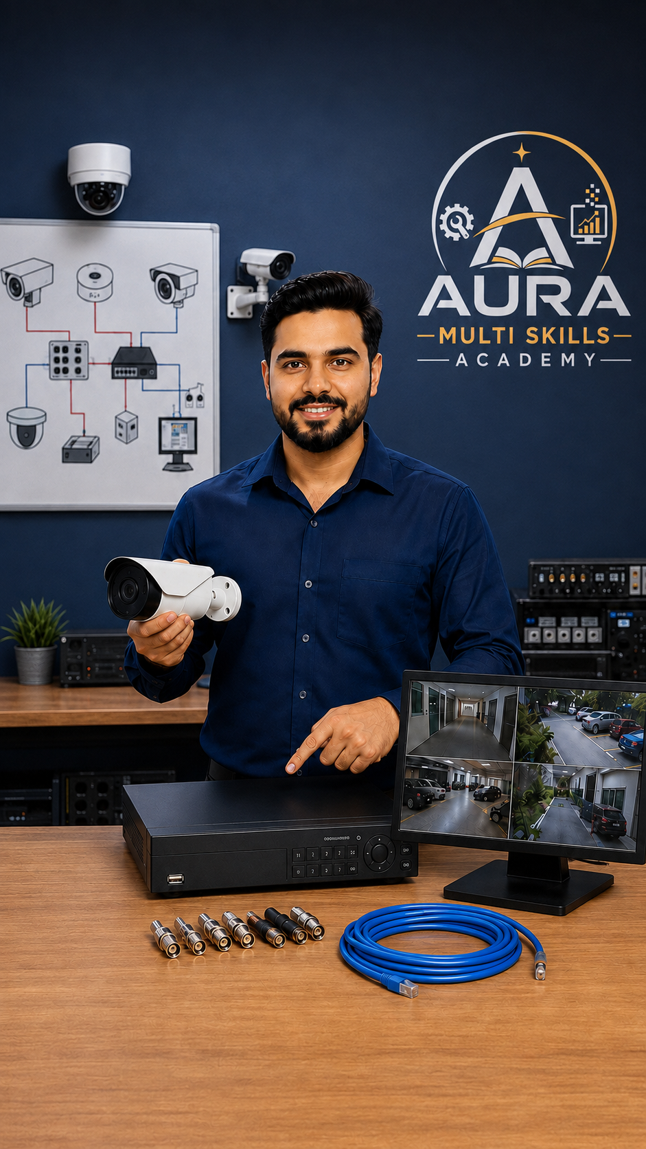 CCTV camera installation practical training at Aura Multi Skills Academy