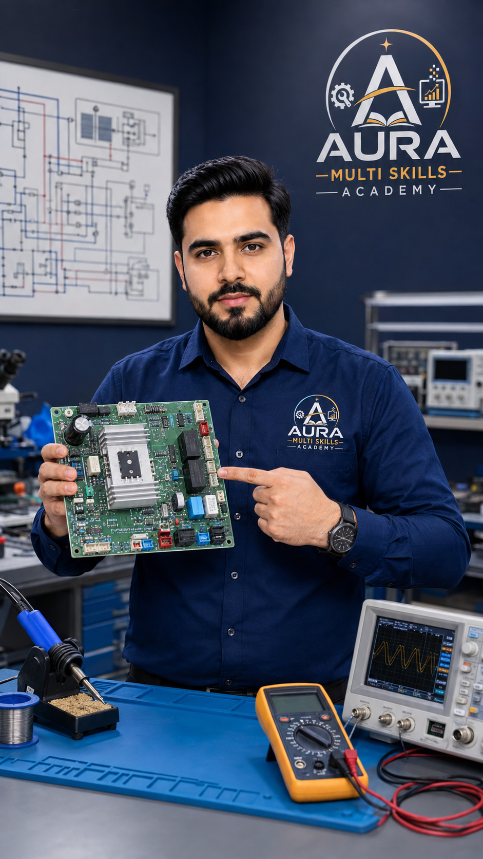 Inverter AC PCB repairing practical training at Aura Multi Skills Academy